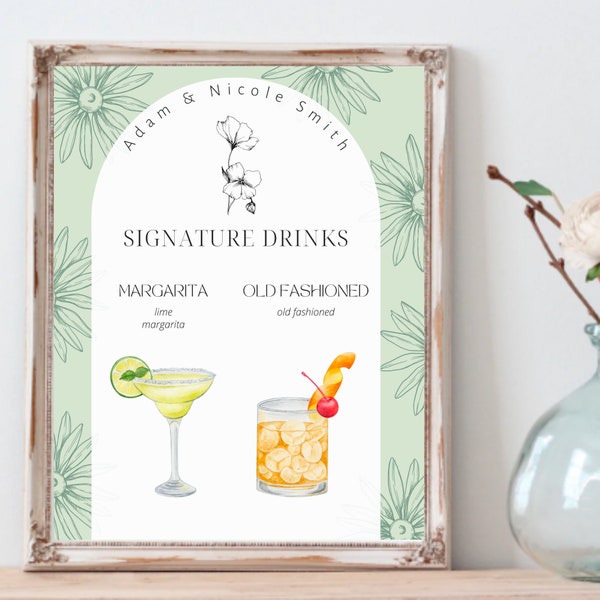 Customizable Signature Drink Wedding Menu Canva