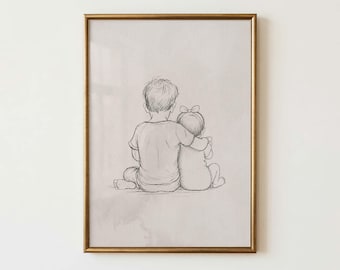 Big Brother Little Sister Vintage Sketch | Siblings Wall Art - Digital Download