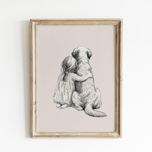 * antique picture ❀* 女の子とワンちゃんのいる 版画プリント Antique Girl With Dog Picture - Etsy
