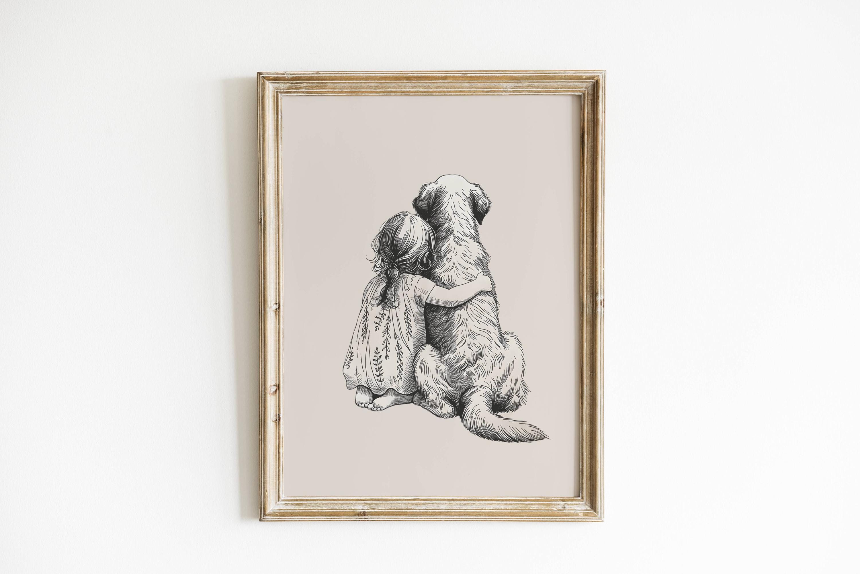 * antique picture ❀* 女の子とワンちゃんのいる 版画プリント Antique Girl With Dog Picture - Etsy