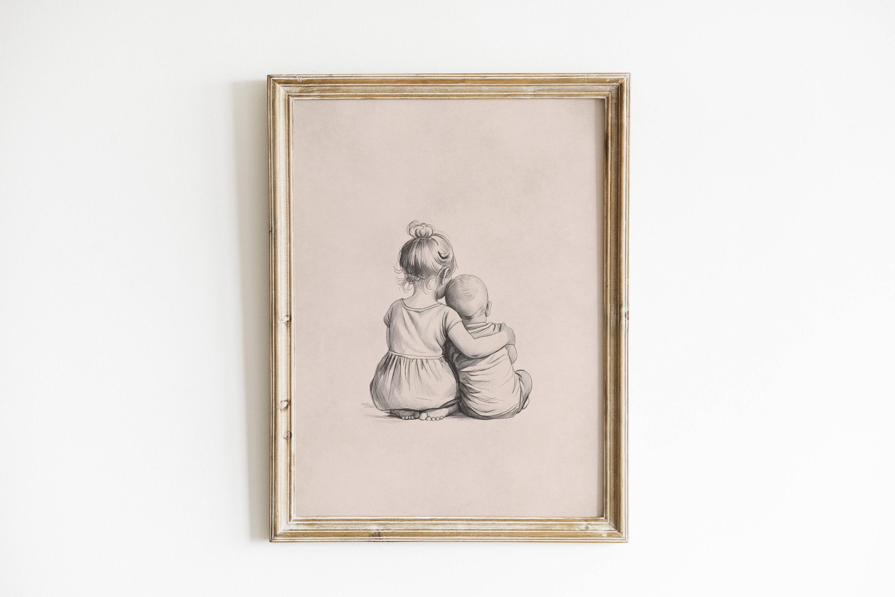 Older Sister and Younger Brother Art Print - Siblings Wall Art ...