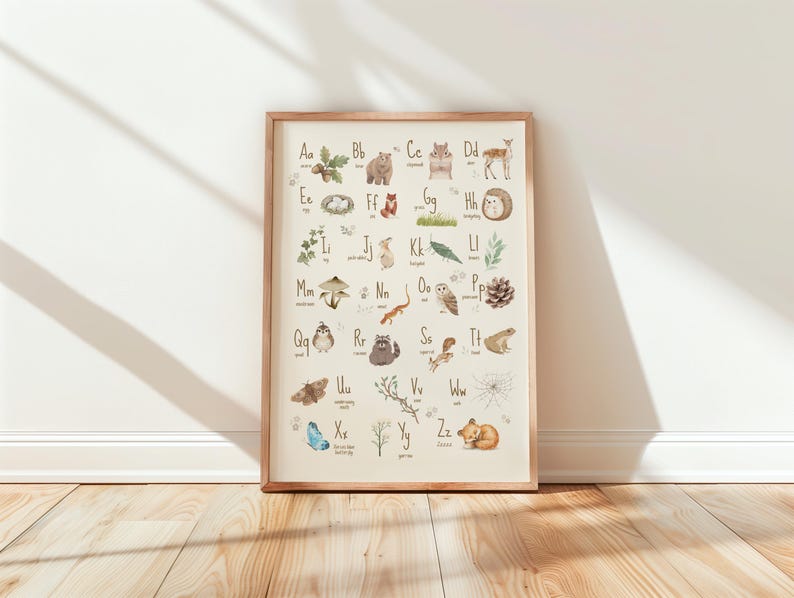 Woodland Alphabet & Numbers Poster Set of 2 | Watercolor Animal Nursery ...
