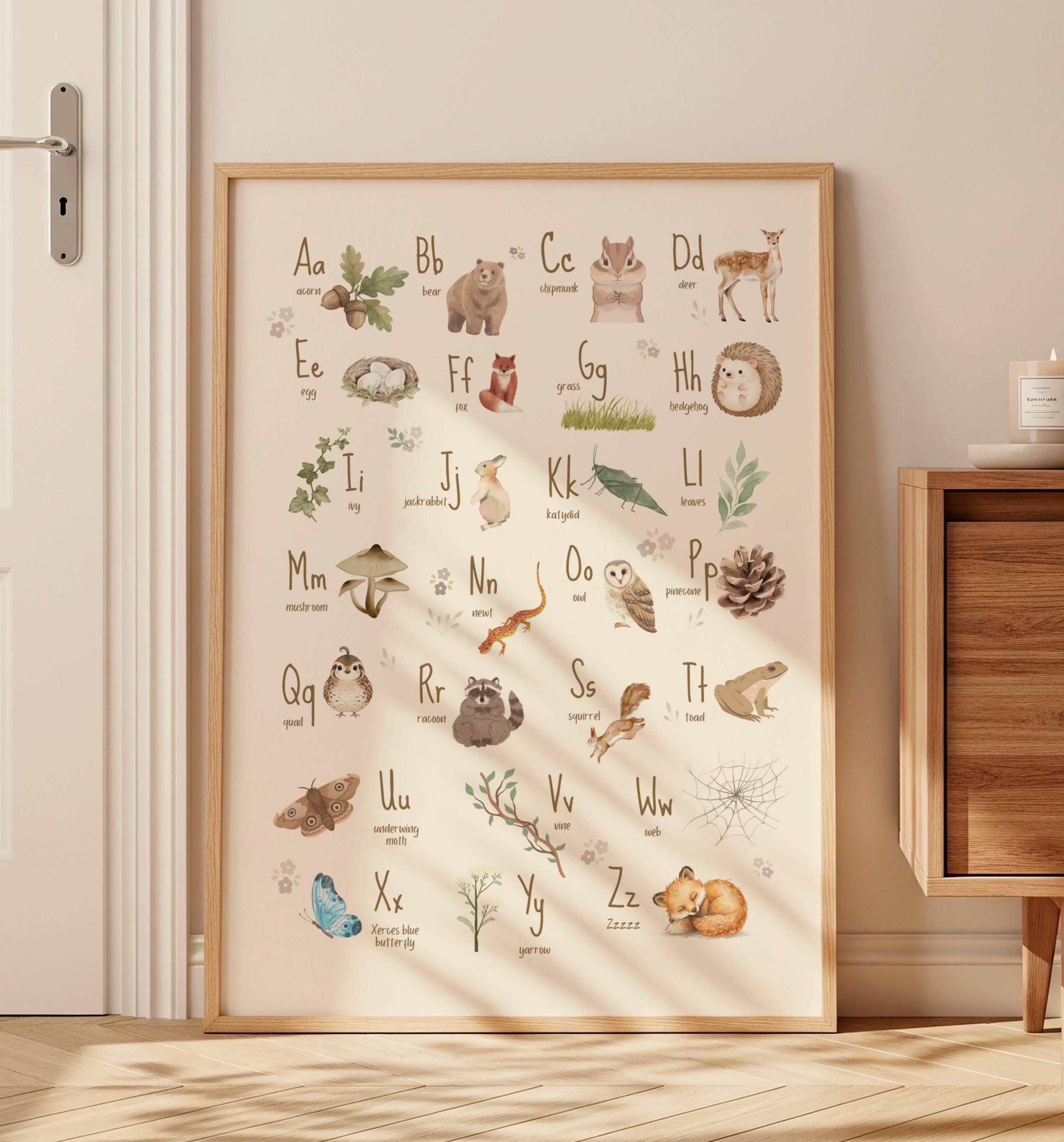 Woodland Alphabet Poster | Watercolor Nursery Abcs Wall Art - Etsy