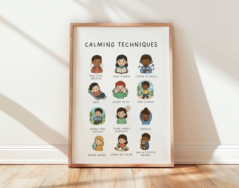 Calming Techniques Poster for Kids | Calm Down Chart | Emotional ...