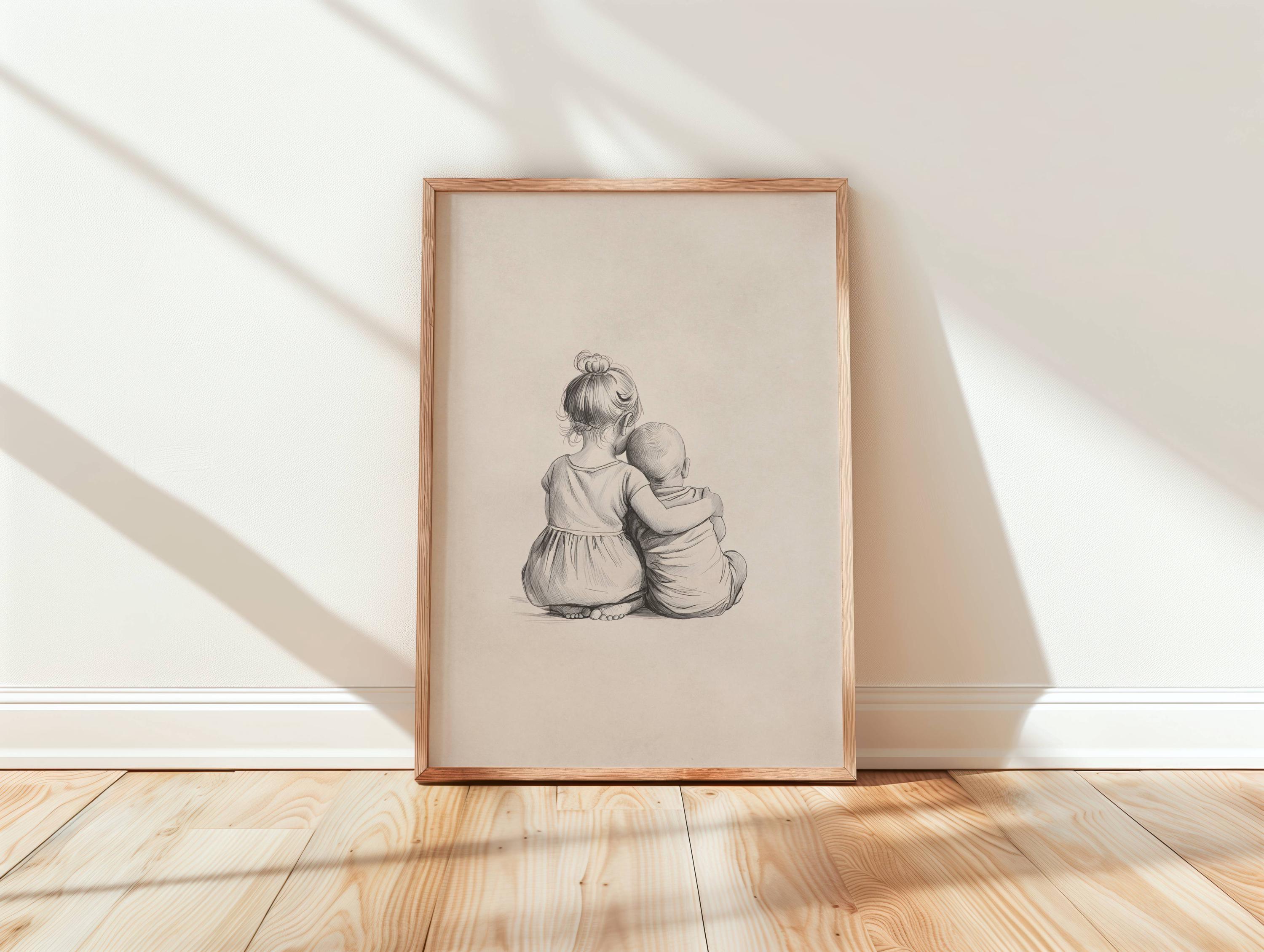 Older Sister and Younger Brother Art Print - Siblings Wall Art ...