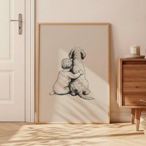 Baby Boy and Goldendoodle Art Print | Vintage Nursery Decor image 5