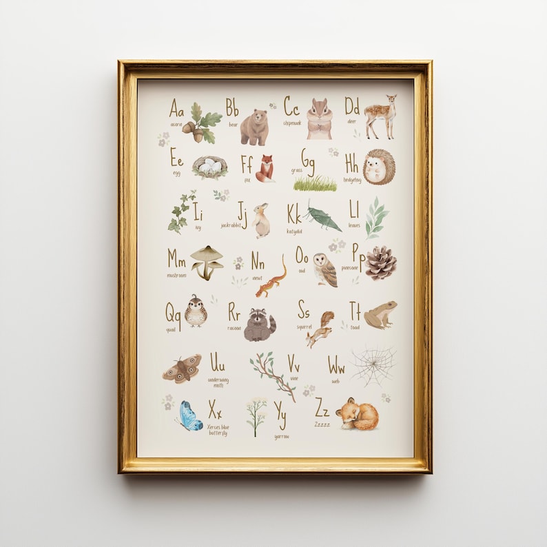 Woodland Alphabet Poster | Watercolor Nursery Abcs Wall Art - Etsy