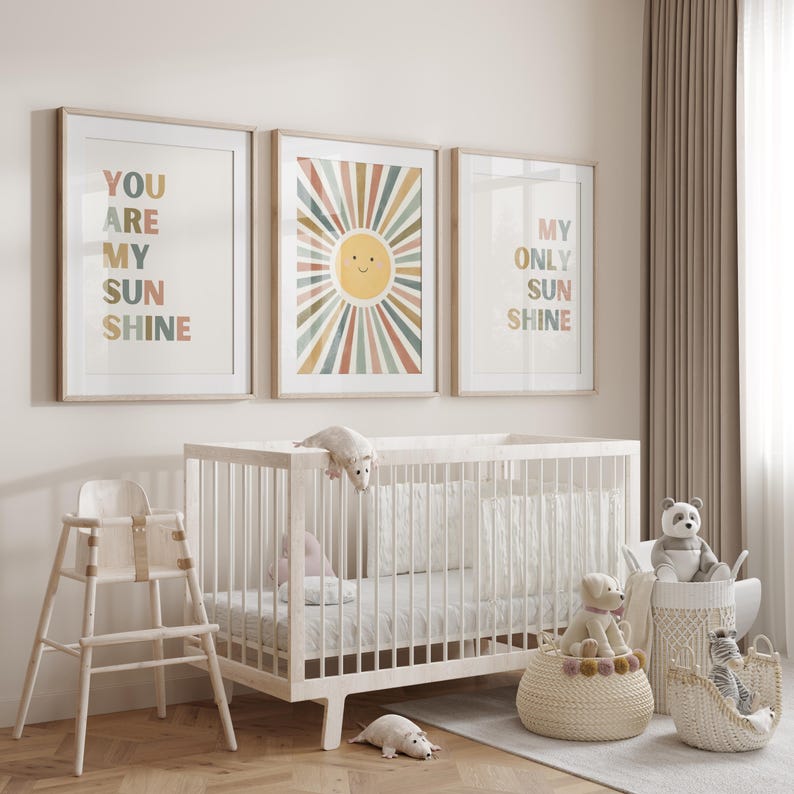 You Are My Sunshine Nursery Posters Set of 3 | Boho Watercolor Playroom ...