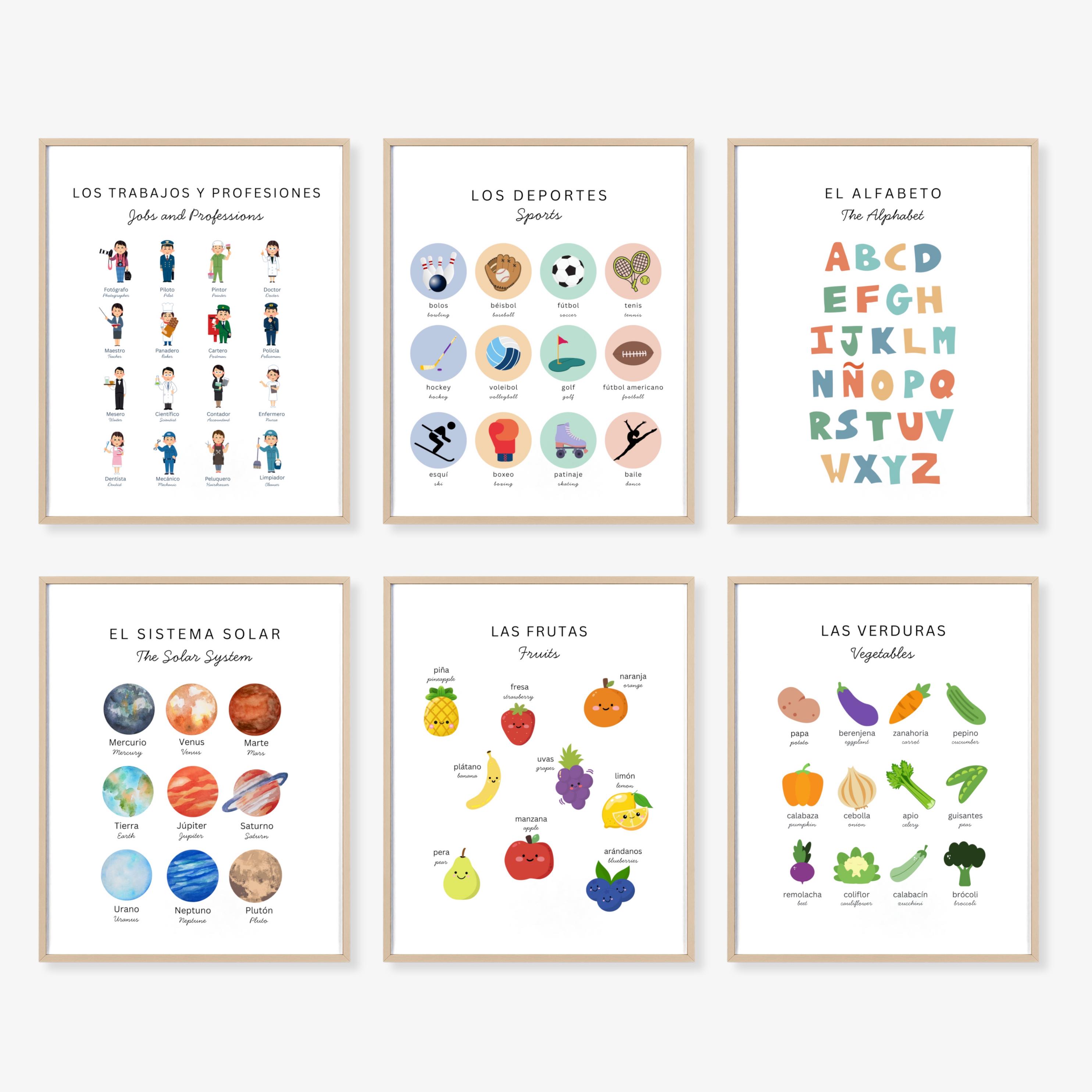 Bilingual Spanish English Posters | Montessori Educational Prints ...