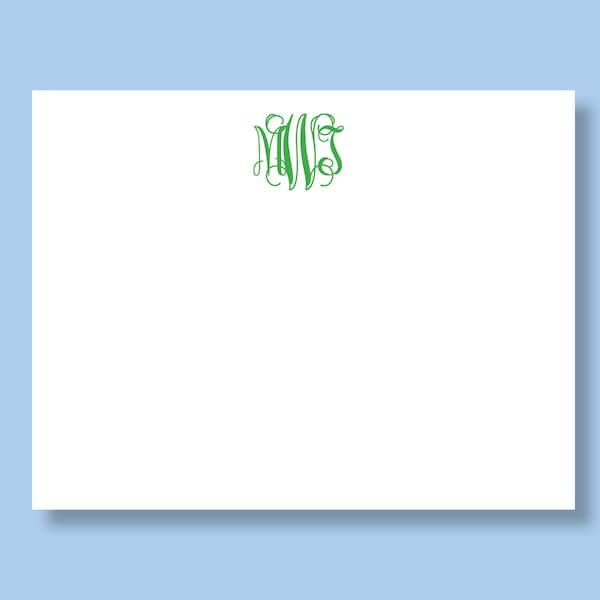 Script Monogram Stationery: Personalized Set of 15 Flat Note Cards or 50 Page Notepad