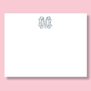 Open Script Monogram Stationery: Personalized Set of 15 Flat Note Cards or 50 Page Notepad