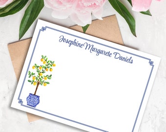 Lemon Tree ~ Size A2 (4.25 x 5.5) or A7 (5" x 7") Personalized Stationery ~ Flat Note Cards ~ Personalized Note Card Set ~ Set of 12