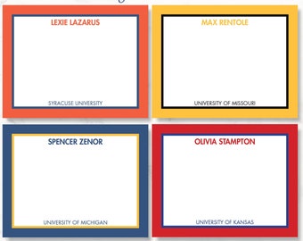 Collegiate Colors ~ Personalized Stationery ~ Size A2: 4.25" x 5.5" ~ Flat Note Cards ~ Set of 15