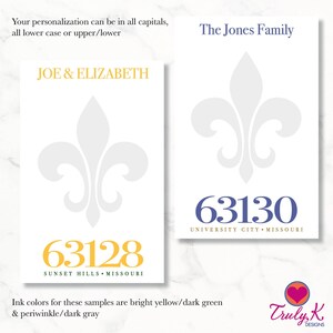 Bloc-notes code postal avec fleur de lys ~ Bloc-notes personnalisé de 50 pages ~ Papeterie personnalisée ~ Taille 5,5 x 8,5 pouces