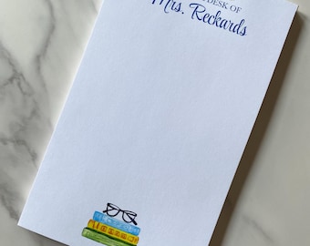 Fiches de notes personnalisées pour enseignants ou bloc-notes de 50 feuilles, avec crayon et livres