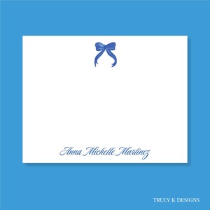 Personalized Blue Bow Stationery ~ Set of 15 Flat Cards/Envelopes OR 50 Page Personalized Notepad ~ Personalized Stationery ~ Gift for Her