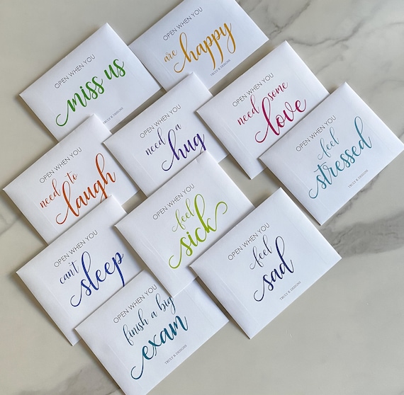 Open When Envelopes College ~ Set of 10 Envelopes YOU Fill ~ Going Away to College, College Survival Kit, Leaving Home Care Package