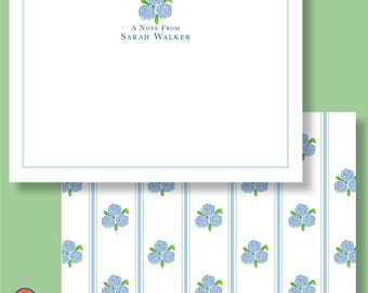 Hydrangeas Personalized Stationery, Flat Note Cards, Set of 15, Choose from 5 Colors