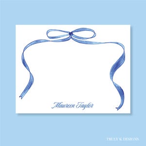 Personalized Blue Bow Stationery ~ Set of 15 Flat Cards/Envelopes OR 50 Page Personalized Notepad ~ Personalized Stationery ~ Gift for Her