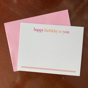 Happy Birthday in Pink & Orange ~ Size A2 4.25&quot; x 5.5&quot; ~ Set of 10 ~ Stationery ~ Flat Note Cards
