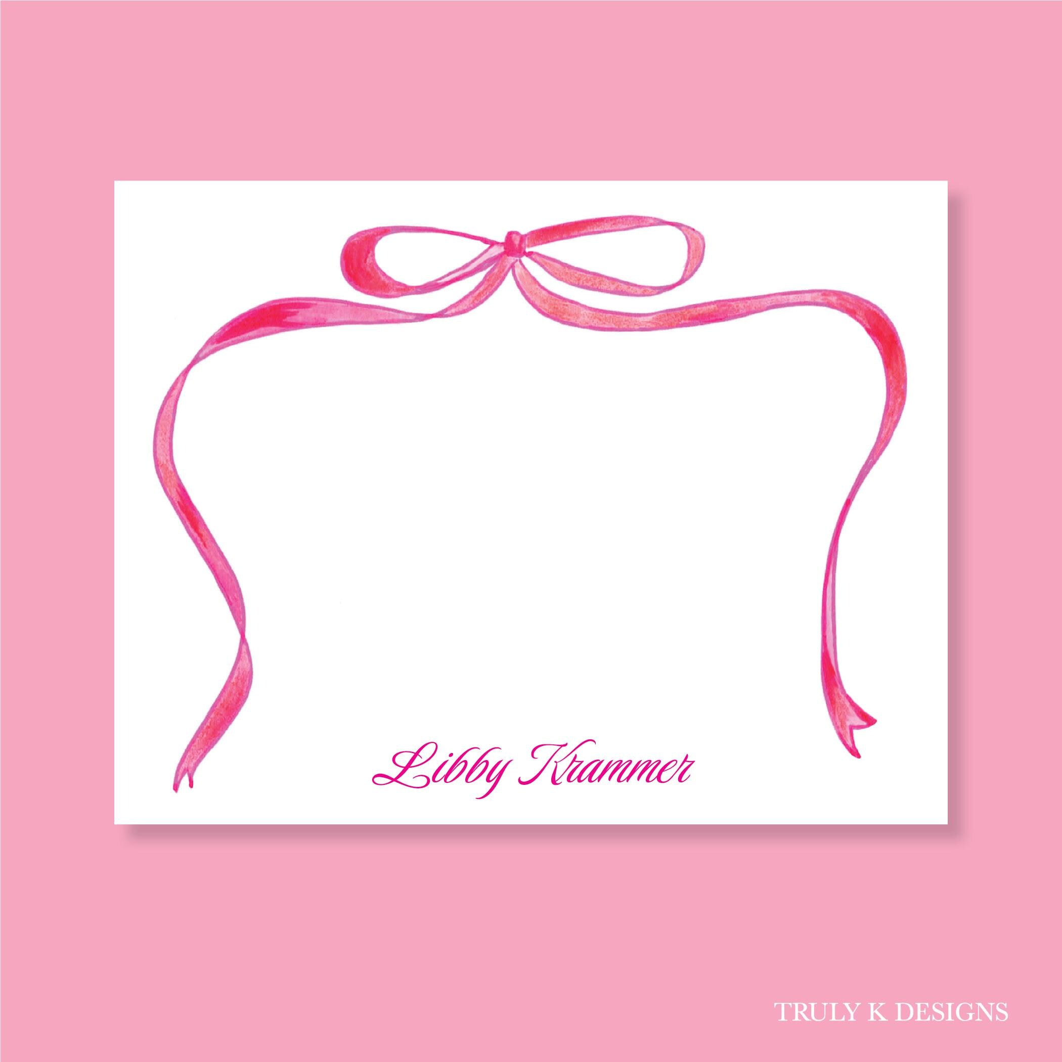 Personalized Pink Bow Stationery ~ Set of 15 Flat Cards/envelopes OR 50 ...