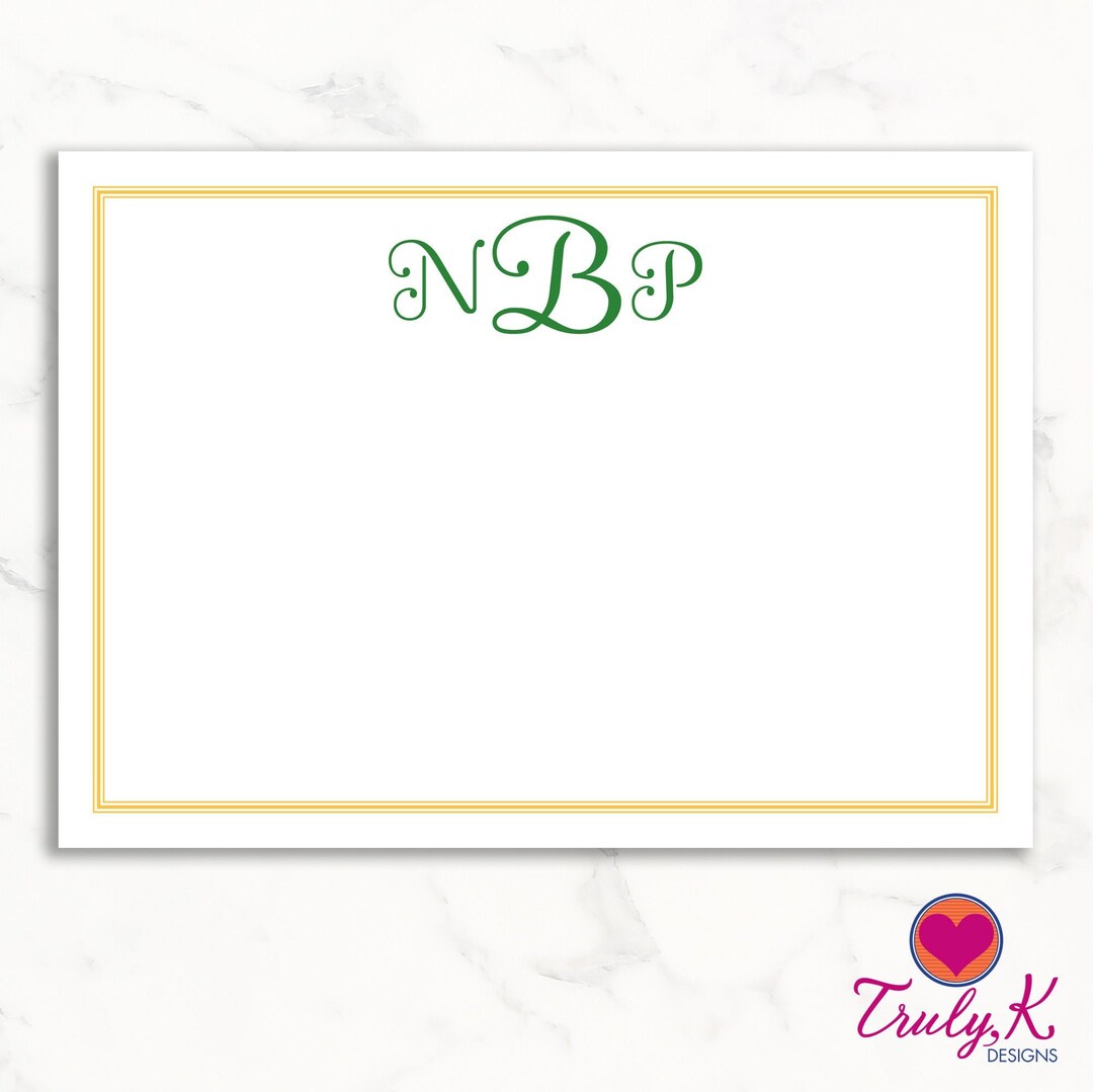 Monogram With A Curl ~ 5"x7" Personalized Stationery ~ Flat Note Cards ...