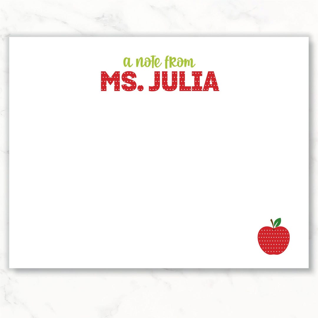 Personalized Teacher Note Card Set: Flat Stationery, Teacher Gift ...