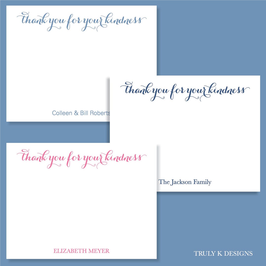 Thank You for Your Kindness Cards ~ Personalized Stationery ~ Flat Note ...