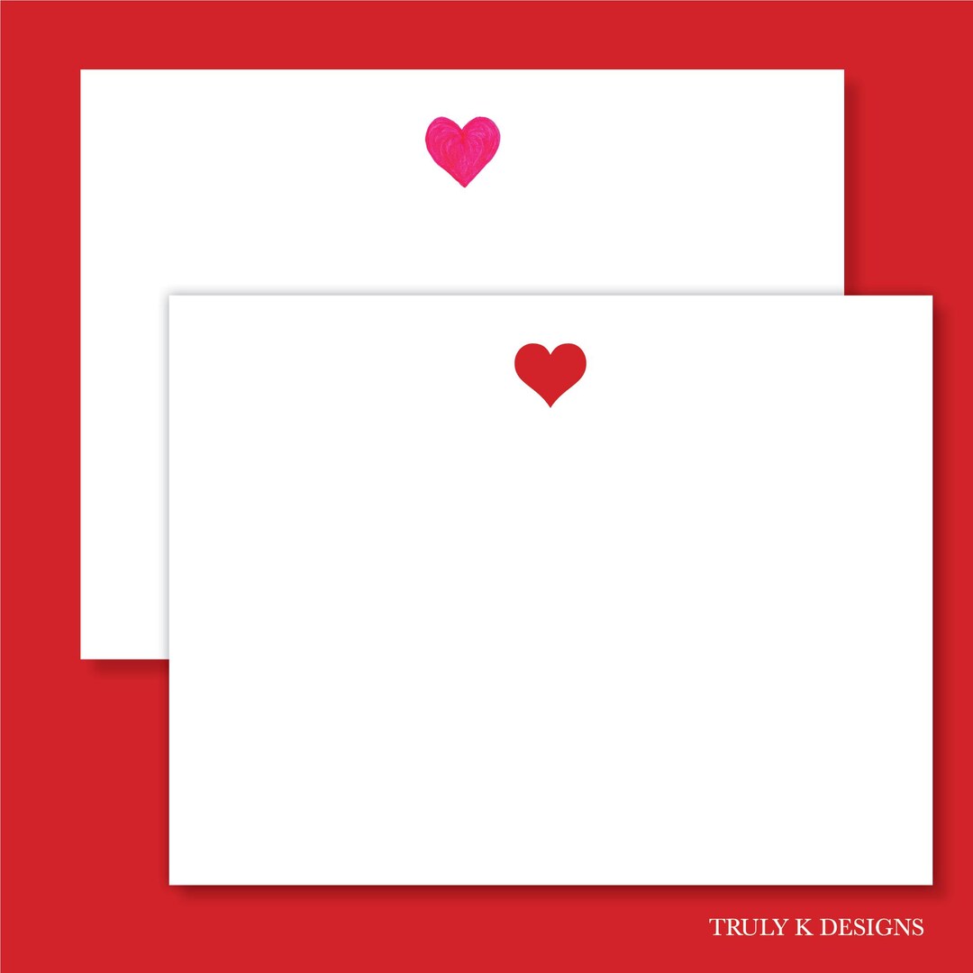 Pink & Red Heart Note Cards, Set of 10 Cards + Envelopes - Etsy