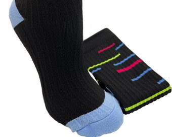 Striped Black Blue Pink Green Multi-color Fun Functional Compression Socks S/M