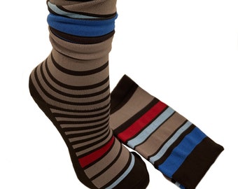 Striped Gray Blue Red Black Multi-color Fun Functional Compression Socks S/M