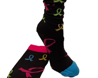 Cancer Awareness Ribbon Compression Socks S/M