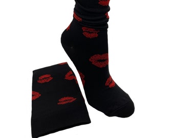 Black with Red Lips Compression Socks S/M