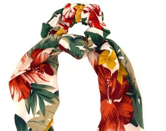 Safari Floral Colorful Creme Red Green Gold Boho Hair Messy Bun Scrunchie Scarf