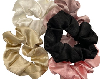 Satin Scrunchies Set: Neutral Hair Ties, Messy Bun Accessory