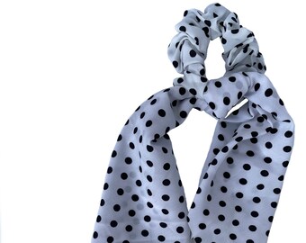 White With Black Polkadots Pinup Rockabilly Boho Hair Scrunchie Scarf