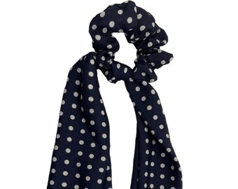Navy With White Polkadots Pinup Rockabilly Boho Hair Scrunchie Scarf