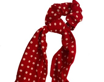 Red With White Polkadots Pinup Rockabilly Boho Hair Scrunchie Scarf