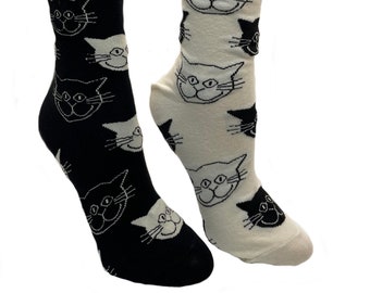 Black OR White Cat Midcalf Socks Women