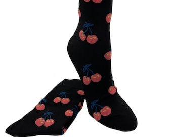 Cherry Black and Pink Summer Fun Midcalf Socks Women