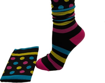Neon Colorful Black Striped Polka-dots Compression Socks S/M