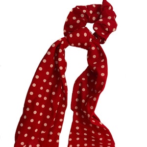 Red With White Polkadots Pinup Rockabilly Boho Hair Scrunchie Scarf