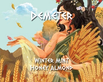 Demeter Goddess Candle & Perfume | Greek Mythology Soy Candle | Honey Almond and Winter Mint | Witchy Decor Gift