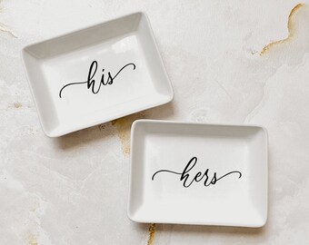His and Hers Ceramic Ring Dish | Ceramic Trinket Tray | Personalized Engagement Gift | Small Trinket Tray