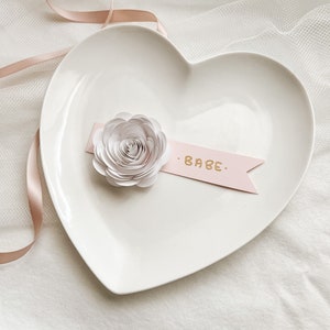 Bridal Shower Place Cards | Paper Flower Rose | Seating Card for Wedding | Bride to be | Bridal Events| Blush Pink and White Place Card