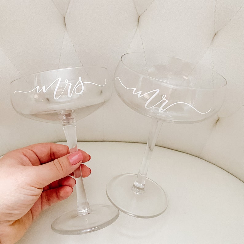 MR and MRS Wedding Champagne Glasses Custom Decal Glass Set Etsy