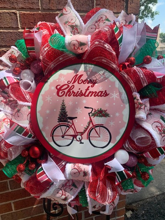 Merry Christmas Bicycle Wreath Etsy