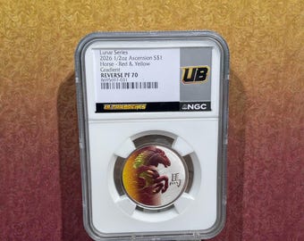 2026 Reverse PF70 .5 Oz  - .999 1 Dollar ASCENSION LUNAR Horse Red & Yellow "GRADIENT"