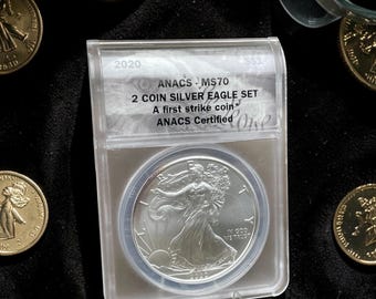 2020 American Silver Eagle - ANACS MS70 First Strike From 2 Coins Eagle Set