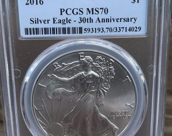 2016 1 oz American Silver Eagle PCGS MS70 ~ 30th Anniversary Label - First Strike